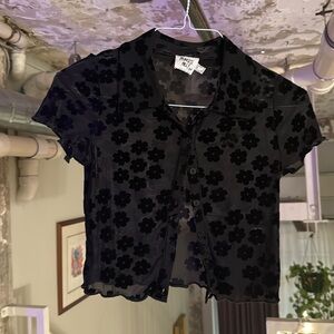 Princess Polly crop mesh collar blouse with velvet flowers!